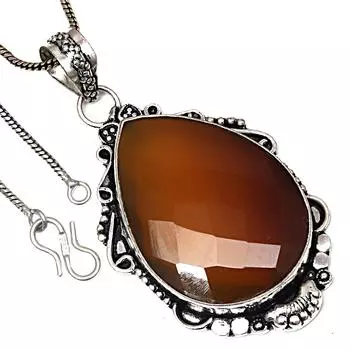 Pendant Yellow Onyx Facited Gemstone Valentine Day Gift Silver Jewelry 2.25