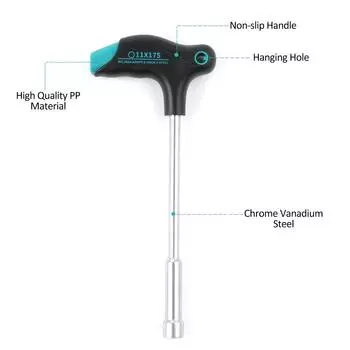 PENGGONG 11 шт., метрическая Т-образная ручка, торцевой ключ CRV, многофункциональный трубчатый торцевой гаечный ключ, шестигранный 11 Pcs чёрный