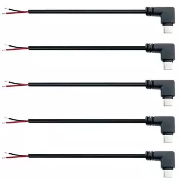 PENGLIN 5 шт. 25 см 22AWG USB Type-C кабель Г-образный, USB 2-жильный оптоволоконный кабель, 3 А 5 В 90 градусов USB-C штекер на 2-контактный неизолированный провод открытый конец