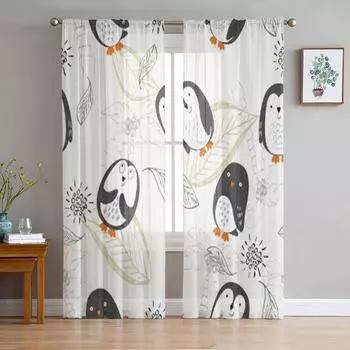 Тюль с рисунком пингвина, прозрачные оконные шторы для гостиной, спальни, современные шифоновые вуали, органза, шторы, декоративные занавески 135W x 114H(cm)
