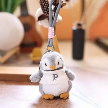 Penguin Plush Small Keychain Cute Cartoon Fluffy Fabric Kid Teen Dolls Gift Grey