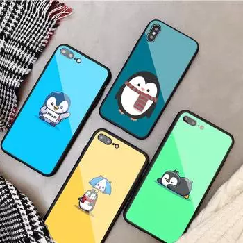 penguin Tempered Glass Phone Case For iphone 12 11 Pro Max 5 6 7 8 PLUS X XS XR XSMax Shell 12Pro Cover Shell iPhone 5 5S SE