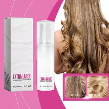 Пенка для укладки мусс, легкая для вьющихся волос, фиксация от средней до сильной, придает текстуру и блеск, готова к использованию, без парабенов, 60 мл белый