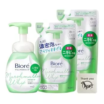 Пенка для умывания лица Biore Marshmallow Whip Acne Care Foam Face Wash 150 мл 1 шт. Сменный блок 130 мл, набор из 2 предметов. В комплект входит оригинальный логотип Kunutonn + +