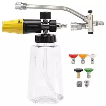 Пенный распылитель для мойки высокого давления с двумя разъемами, 1 л, пенный распылитель, очиститель высокого давления с 5 насадками для мойки и чистки автомобиля жёлтый