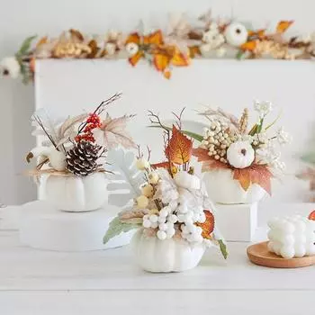 Пенопластовые тыквенные осенние украшения из тыквы с реалистичными кленовыми листьями и ягодами, центральные элементы стола, декор для Дня благодарения, столовая, кухня A