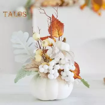 Пенопластовые тыквенные осенние украшения из тыквы с реалистичными кленовыми листьями и ягодами, центральные элементы стола, декор для Дня благодарения, столовая, кухня A