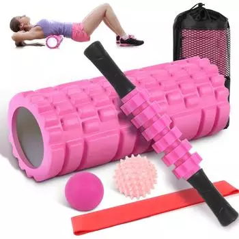 Пенопластовый валик, пенопластовые валики для спины и ног, набор для массажа пенопластовыми роликами 5 в 1, в который входят палочка для мышц, растягивающийся ремень, шарики для подошвенного фасциита