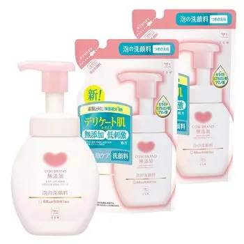 Пенящееся очищающее средство для лица марки Cow с дозатором 160 мл x 1 шт. сменный блок 140 мл x 2 набора [Оптовая закупка] без добавок +