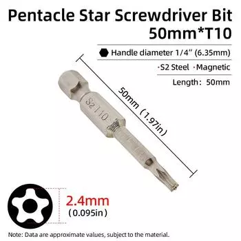 Pentacle Star Screwdriver Bits Set T10-T40 1/4Inch Hex Shank S2 Steel Magnetic 50mm Screw Driver Bit Ratchet Wrench Hand Tools