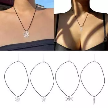 Ожерелье с подвеской в виде пентаграммы/звезды и луны/крыльев, регулируемое колье-цепочка, модное украшение на шею для женщин и девочек T2