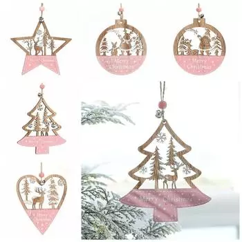 Pentagrams Xmas Tree Pendant Wooden Santa Claus Ornament Christmas Hanging Ornament Weddings 4