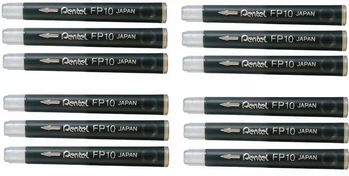 Pentel Arts Pocket Brush Refills, Black Ink, Value Set of 12