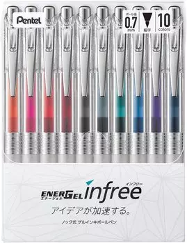 Pentel Ballpoint Pen Gel Ink Energel Infree Clear Body 10 Colors 0.7mm BL77TL-10