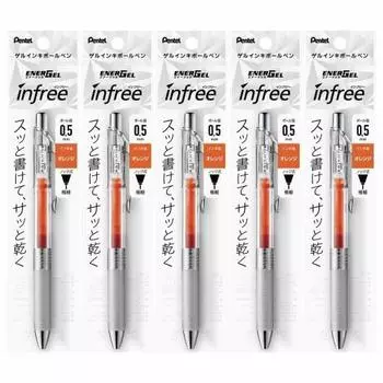 Pentel Ballpoint Pen Gel Ink Energel Infree 0.5mm Clear Shaft XBLN75TL-F Orange 5 Pieces