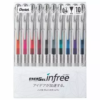 Pentel Ballpoint Pen Gel Ink Energel Infree Clear Shaft 10 Colors 0.4mm BLN74TL-10
