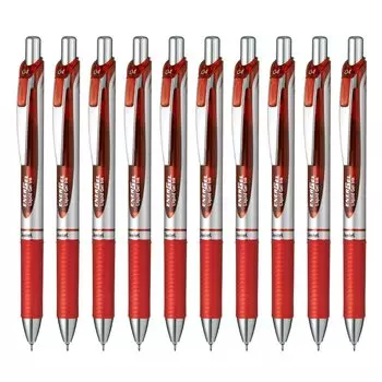 Pentel Ballpoint Pen Gel Ink Energel Knock Type Silver Body Red 10 Pieces 0.4mm BLN74-B красный