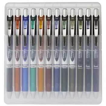 Pentel Ballpoint Pen Gel Ink Energel Knock Type 0.5mm BLN75Z-12AMZ 12 Color Set with Case