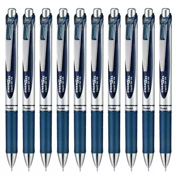 Pentel Ballpoint Pen Gel Ink Energel Retractable Silver Shaft Blue Black 10 Pieces 0.5mm BLN75Z-CA