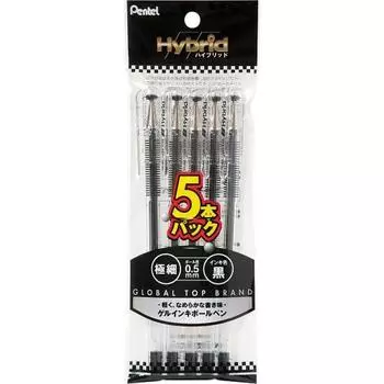 Pentel Ballpoint Pen Hybrid XK105GA5 5 Pack Black