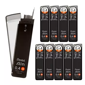 Pentel Ein Mechanical Leads, 0.4mm, 2B, 10-Pack, C284-2B чёрный
