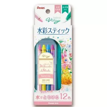 Pentel Full Core Colored Pencil Watercolor Stick 12 Colors Sweet Mix Body GSS1-12SW Size 7x7x100mm/121g