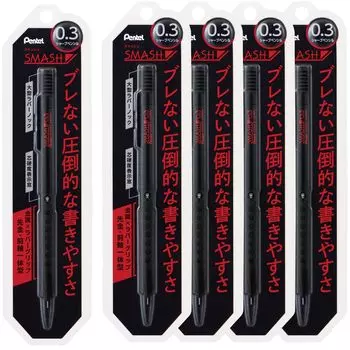 Pentel механический карандаш smash черный 5 шт 0.3мм XQ1003-1N