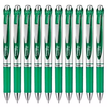 Pentel Шариковая ручка Гелевые чернила Energel Выдвижная Серебристый корпус Зеленый 10 штук 0.7 мм BL77-D зелёный