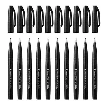 Pentel Signature Pen Brush Touch SES15C-A Набор из 10 шт., черный