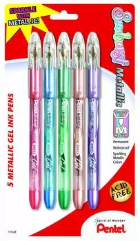 Pentel Sunburst Metallic Gel M Assorted 5 Pack Assorted Pen, Line, Permanent, Ink, (К908МБП5 М1)