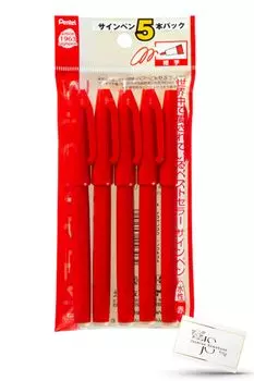 Pentel XS520BD5 Red Sign Pens Fine Jasmine Symphony Original Assortment Set (5-Pack) - Point, Water-Based, XS520-BD,
