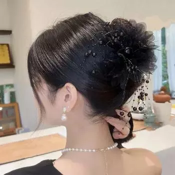 Peony Flower Beads Tassel Clip Fluffy High Top Shark Clip