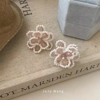Peony Powder ~ So Fairy! 925 Silver Needle Anti-Allergy Minority All-Match Stud Earrings Crystal Flowers Ear Rings Earrings Default