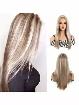 Пепельный блонд кружевной парик с подсветкой кружевной фронт парик длинный прямой омбре коричневый смешанный блонд бесклеевой синтетический кружевной фронт парики для женщин 150 плотность 22 дюйма 22inch