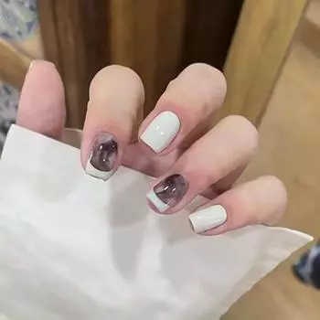 Пепельный Smudge Wear Нейл-арт: Расширенный набор белых накладных ногтей