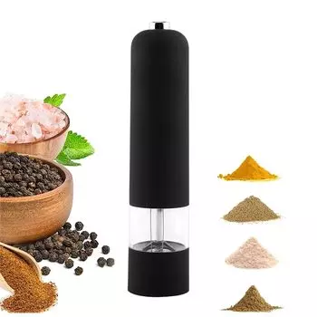 Pepper Mill Electric Kitchen Automatic Grinder Ground Coarse Salt Pepper Spice Sesame Condiment Black Pepper One Hand Operation (ABS Black)