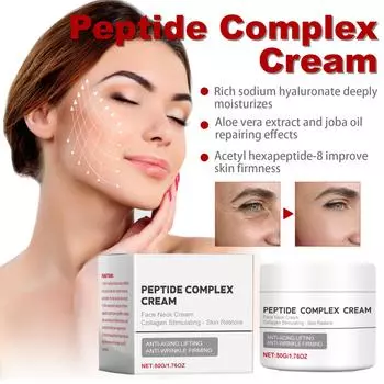 Пептидный крем, увлажняющий крем для лица, крем против морщин, гиалуронат натрия глубоко увлажняет, масло джоба, ацетилгексапептид-8 улучшает упругость кожи, 50 г One Size