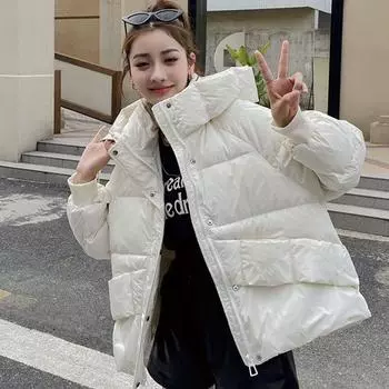Перьевая одежда женская зимняя мода зарубежный стиль высококачественный белый утиный пух кокон хлеб одежда куртка S size 90-62.5kg