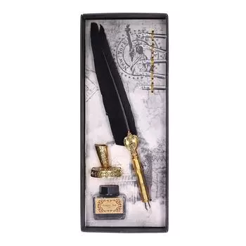 Перьевая ручка Изысканная винтажная элегантная нержавеющая сталь Гладко пишущая износостойкая ручка чёрный