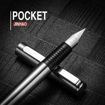 Перьевая ручка Jinhao 65, матовый черный, полностью стальной корпус, сверхтонкие чернильные ручки для письма, офиса, школы, каллиграфии