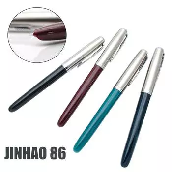 Перьевая ручка Jinhao 86 с серебряным колпачком и зажимом, перо EF 0,38 мм, ручка из смолы, классическая чернильная ручка для студентов, офиса, школы, бизнеса, письма чёрный