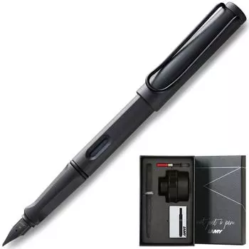 Перьевая ручка LAMY, специальный подарочный набор Safari для школы, чернила в бутылочке, чернила в картридже 50 мл, матовый черный, средний шрифт, размер M, L17 (конвертер + +