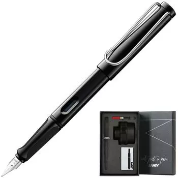 Перьевая ручка LAMY, специальный подарочный набор Safari для школы, флакон с чернилами, картридж 50 мл, черный, сверхтонкий наконечник, размер EF, L19BK (конвертер + +