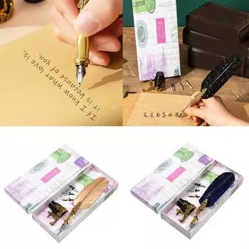 Перьевая ручка с пером и чернилами для готической каллиграфии, винтажная ручка для каллиграфии, подарок для начинающих каллиграфов D04