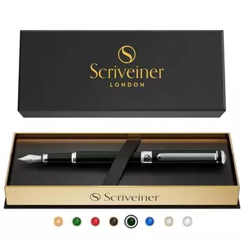 Перьевая ручка Scriveiner Black Green — потрясающая роскошная ручка с хромированной отделкой, перо Schmidt (хорошо), Лучший подарочный набор ручек для мужчин и женщин, идеальная ручка