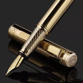 Перьевая ручка Scriveiner Finest Premium (Золото) Гламурная красота 24-каратное золотое покрытие перо Schmidt 18-каратное золотое покрытие (хорошо) Идеально подходит для мужчин и женщин-профессионалов