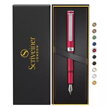 Перьевая ручка Scriveiner Luxury EDC (тонкий момент), красивая матовая красная карманная ручка, хромированная отделка, перо Шмидта, конвертер, лучший подарочный набор для письма,