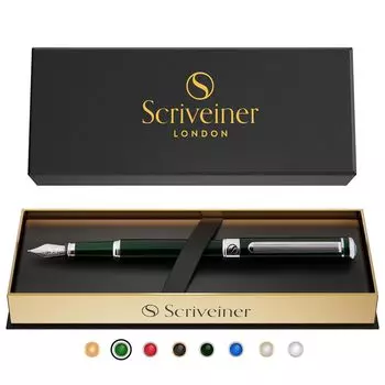 Перьевая ручка Scriveiner, очень темная, британская гоночная, потрясающая, роскошная, хромированная, перо Schmidt, лучший подарочный набор для мужчин и красивая ручка, британская гоночная зеленая
