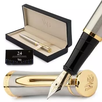 Перьевая ручка Wordsworth Black 18K Extra Fine, 24 шт. в упаковке, подарочный стержень, золотой, идеально подходит для мужчин и женщин, набор, перо, картриджи и коробка,