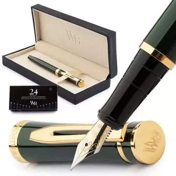 Перьевая ручка Wordsworth Black 18K Glided Extra Fine включает в себя 24 стержня для чернил, подарочный золотой стержень, идеально подходит для мужчин и женщин, а также набор, перо, картриджи,